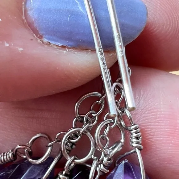 VINTAGE STERLING SILVER PURPLE AMETHYST DANGLE DROP EARRINGS 925 STERLING SILVER